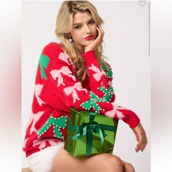 900. PEARL AND BOW EMBELLISHED SWEATER - Picture 10 of 11
